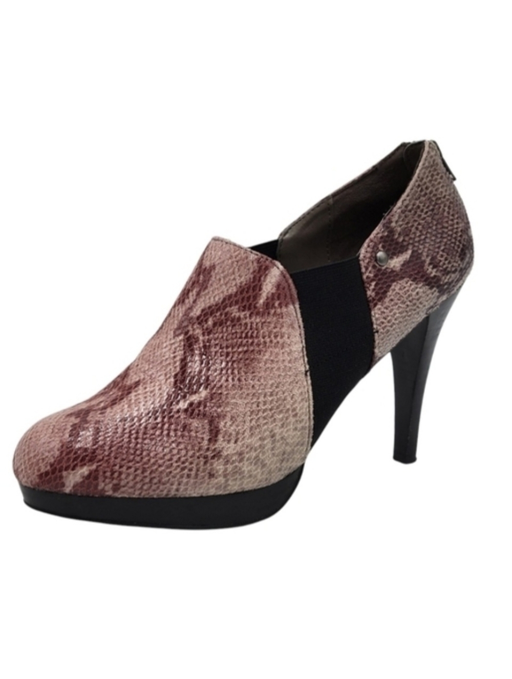 Coach and Four Tadd Faux Snakeskin Heeled Booties Size 8 Goring Back Zip Heels